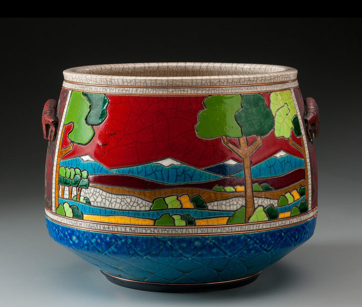 Landscape Bowl with Red Sky 10.5"Wx9.5"Dx8"H